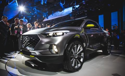 Rumors that Hyundai would introduce a pickup truck to the U.S. market have swirled for years, but they always seemed to fall just short of reality. The rumblings typically centered around a full-size model, a bold and ballsy shot across the bow of the Detroit Three, yet at the 2015 Detroit auto show, Hyundai surprised everyone with a unique and very much not full-size truck. It’s called the Santa Cruz, and it boasts a unibody design, a compact footprint, and a diesel engine. 