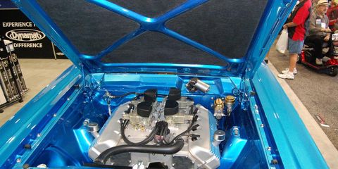 Engine, Hood, Automotive exterior, Electric blue, Automotive engine part, Cobalt blue, Grille, Automotive super charger part, Kit car, Trunk, 