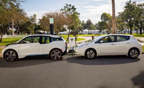 bmw i3 and nissan leaf at shared ccschademo fast charger
