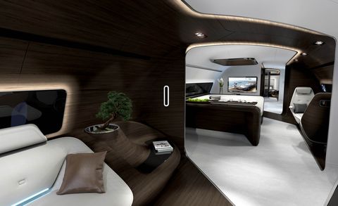 Interior design, Room, Design, Cabin, Living room, Aerospace manufacturer, Armrest, studio couch, 
