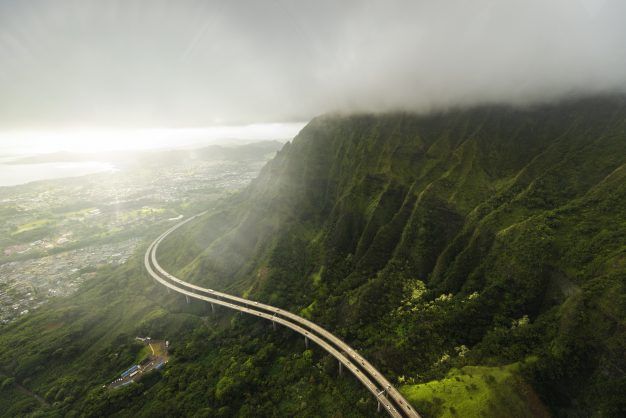 Aerial of Tropical rainforest, Hawaii
