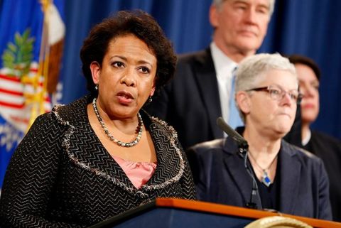 WASHINGTON, DC - JANUARY 11: Attorney General Loretta Lynch announces a settlement with Volkswagen in their emissions controversy at the Justice Department on January 11, 2017 in Washington, DC. Volkswagen will pay a penalty of $4.3 billion dollars. (Photo by Aaron P. Bernstein/Getty Images)
