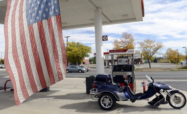 LAKEWOOD, CO. OCTOBER 15: K.C. Macklin's 2002 Road Hawk is parked at the pump at Brad's Conoco, 1075 S. Union Blvd., in Lakewood, CO to get some ethanol-free gasoline on Wednesday, October 15, 2014. To be competitive as gas prices decline, the station has a two car garage and also sells ethanol-free gasoline that is popular with older automobiles. (Denver Post Photo by Cyrus McCrimmon)