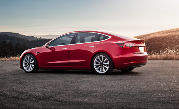 Tesla Model 3 - Red Rear Sunset