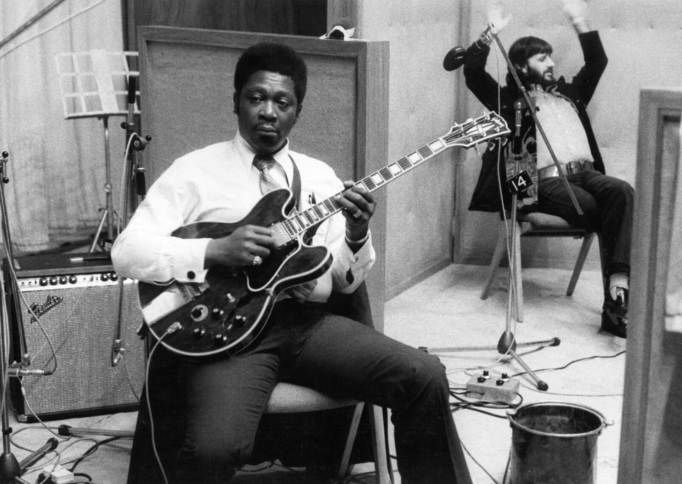 B.B. King in the studio with drummer Ringo Starr
