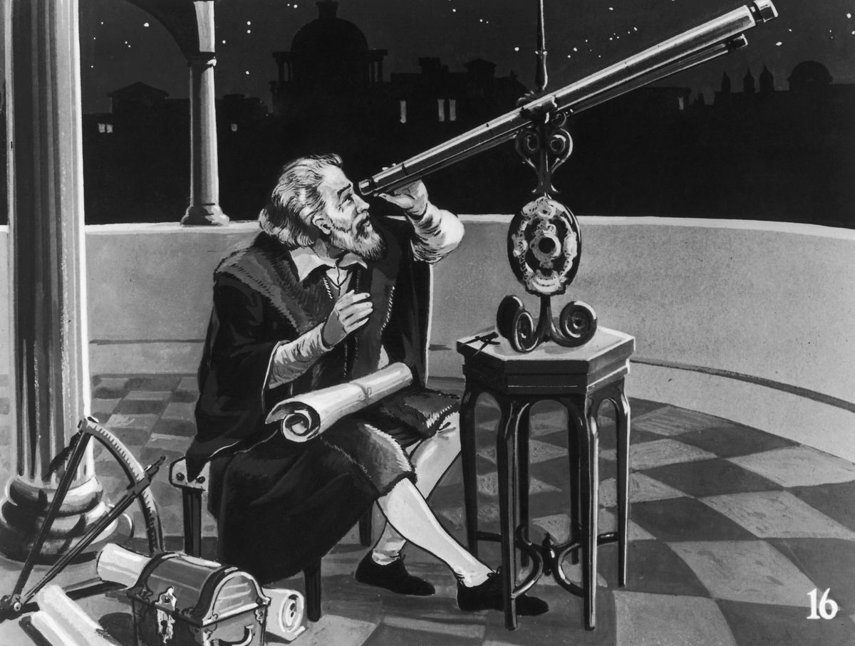 Galileo using a telescope