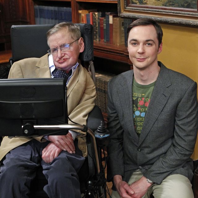 Stephen Hawking and Jim Parsons as Sheldon on The Big Bang Theory