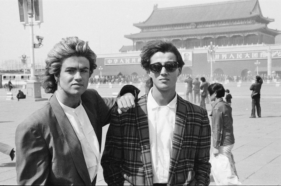George Michael and Andrew Ridgeley in front of The Forbidden Palace in Tiananmen Square