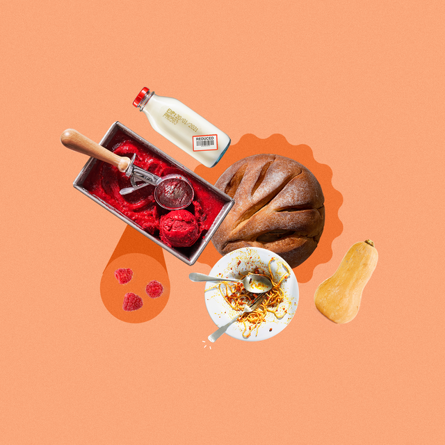 raspberries, milk, sorbet, bread, spaghetti, squash