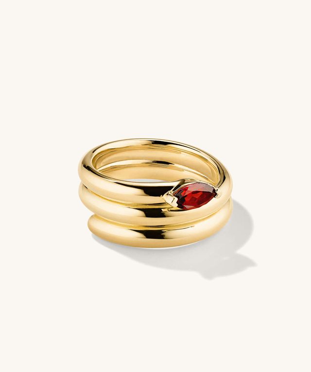 a ring with a red gem