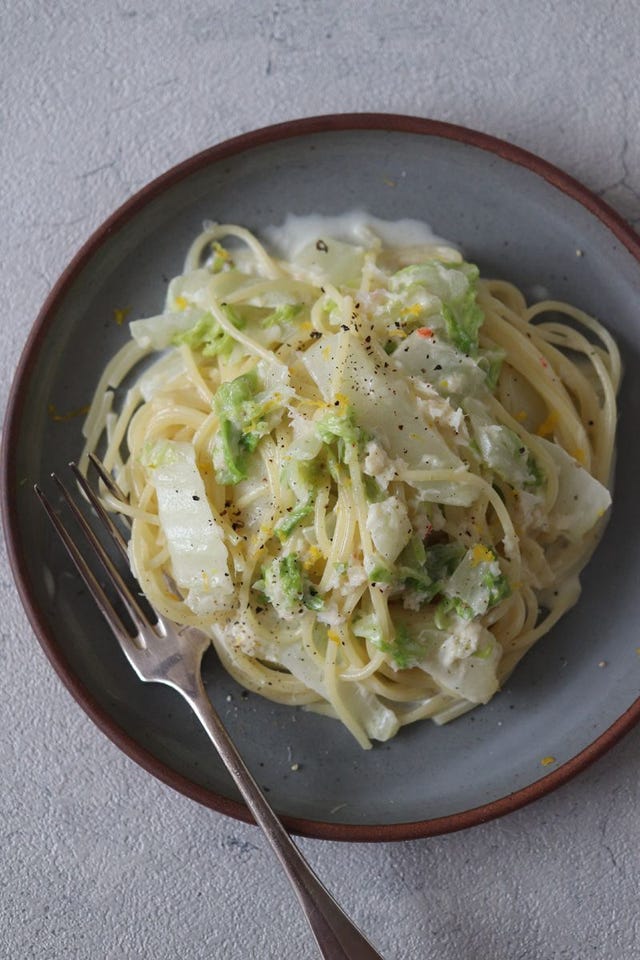 白菜とかにのゆずこしょうクリームパスタ