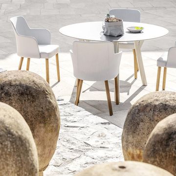 Furniture, Table, Chair, Room, Coffee table, Interior design, Beige, Stool, Floor, Outdoor table, 