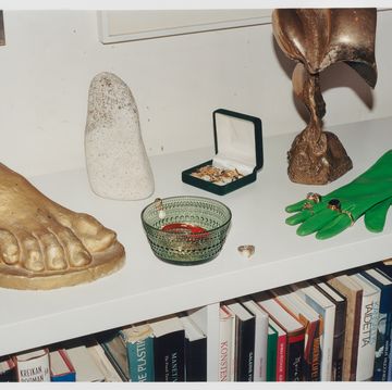 a shelf with objects on it