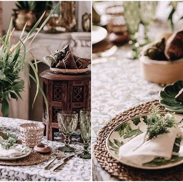 Table, Flowerpot, Herb, Centrepiece, Plant, Tableware, Houseplant, Brunch, Tablecloth, Textile, 