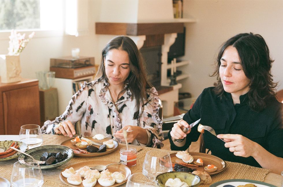 women eating at a table