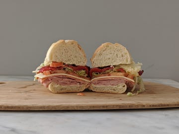 italian hero cut open for cross section view