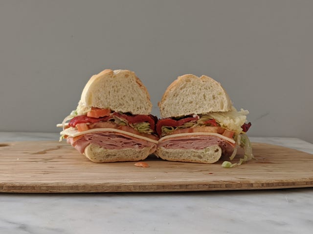 italian hero cut open for cross section view