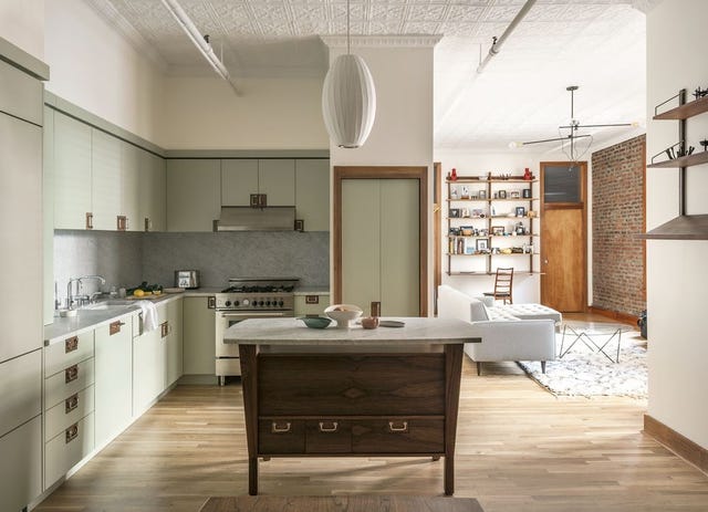 Handcrafted kitchen with island and open plan living area