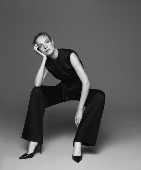 a model wears black separates from narciso rodriguez for zara in a news post about narciso rodriguez for zara 2022
