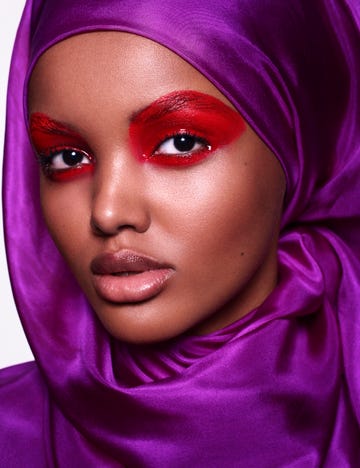 Face, Purple, Violet, Pink, Lip, Beauty, Close-up, Eyebrow, Skin, Eye, 