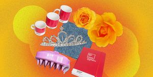 collage of orange flowers and magenta products