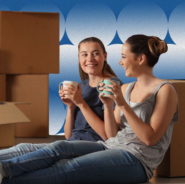 illustration of friends sitting on moving boxes