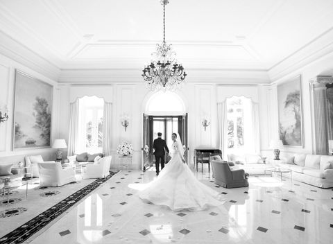 Interior design, Room, Dress, Floor, White, Ceiling, Bridal clothing, Style, Interior design, Gown, 
