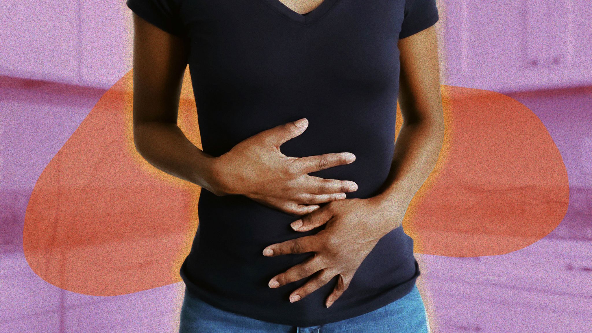illustration of woman clutching her stomach