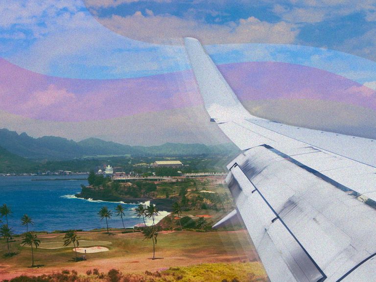 plane wing over hawaii