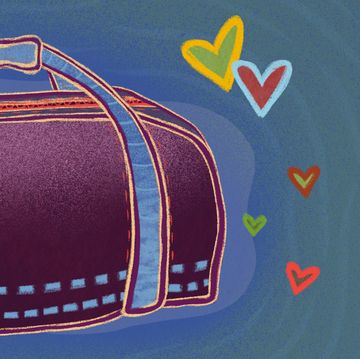 duffle bag with hearts around it