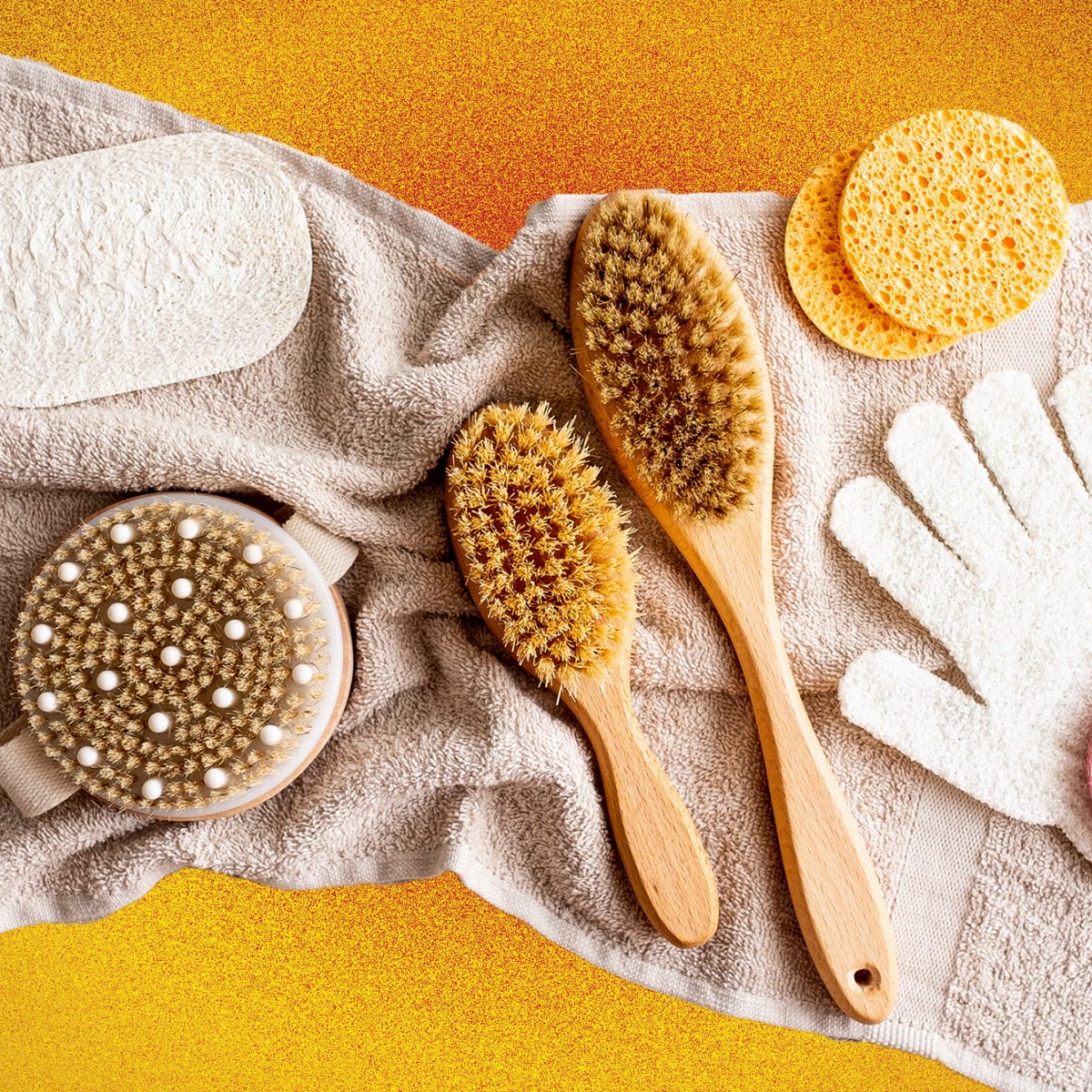 assortment of beauty tools on a cloth