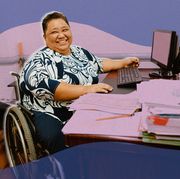 disabled person in a wheelchair working at a computer