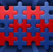 red and blue puzzle piece illustration
