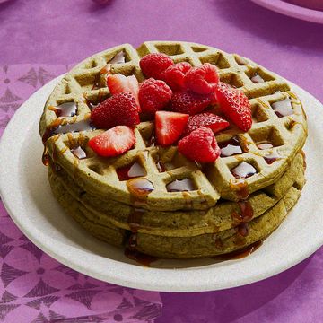 illustration of waffles topped with strawberries