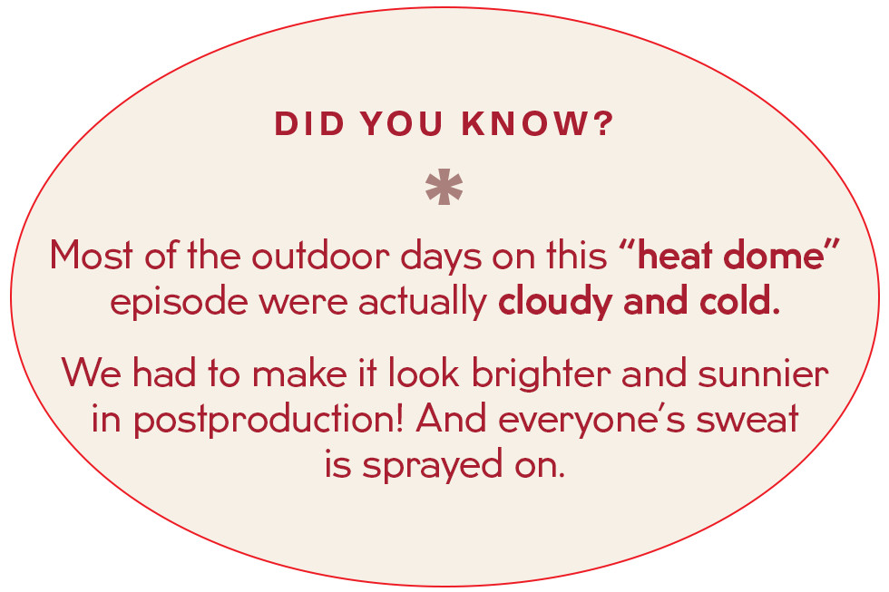 informational graphic about filming conditions during a heat dome episode