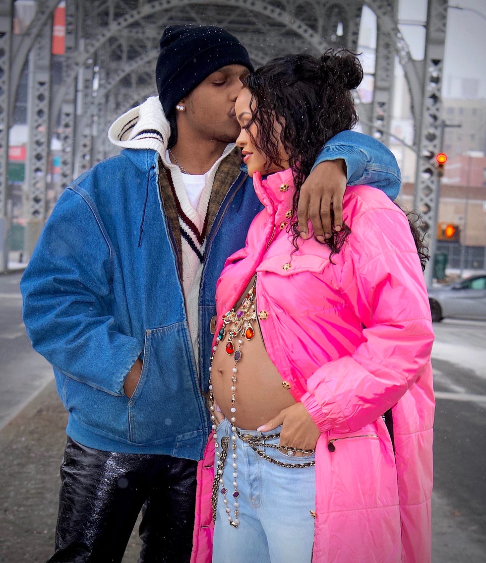 rihanna is set to be a mom for the very first time  she was spotted out in nyc with boyfriend, asap rocky this weekend, shocking the world with her baby bump on full display the inseparable pair stepped out in harlem, his hometown, and were seen looking happier than ever rihanna’s bare bump was adorned by an elegant gold cross with colorful jewels, as she leaned into her boyfriend’s tender kiss on her forehead she looked absolutely radiant as they enjoyed a walk in the snowy brisk air together before headed back to their new apartment together to prepare for parenthood  mandatory byline   diggzyshutterstock