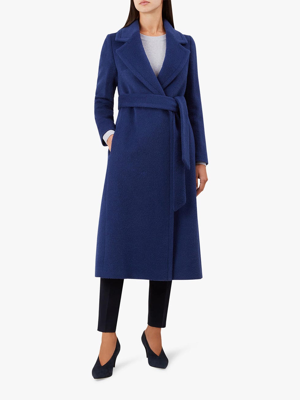Clothing, Coat, Blue, Trench coat, Dress, Outerwear, Cobalt blue, Overcoat, Sleeve, Electric blue, 