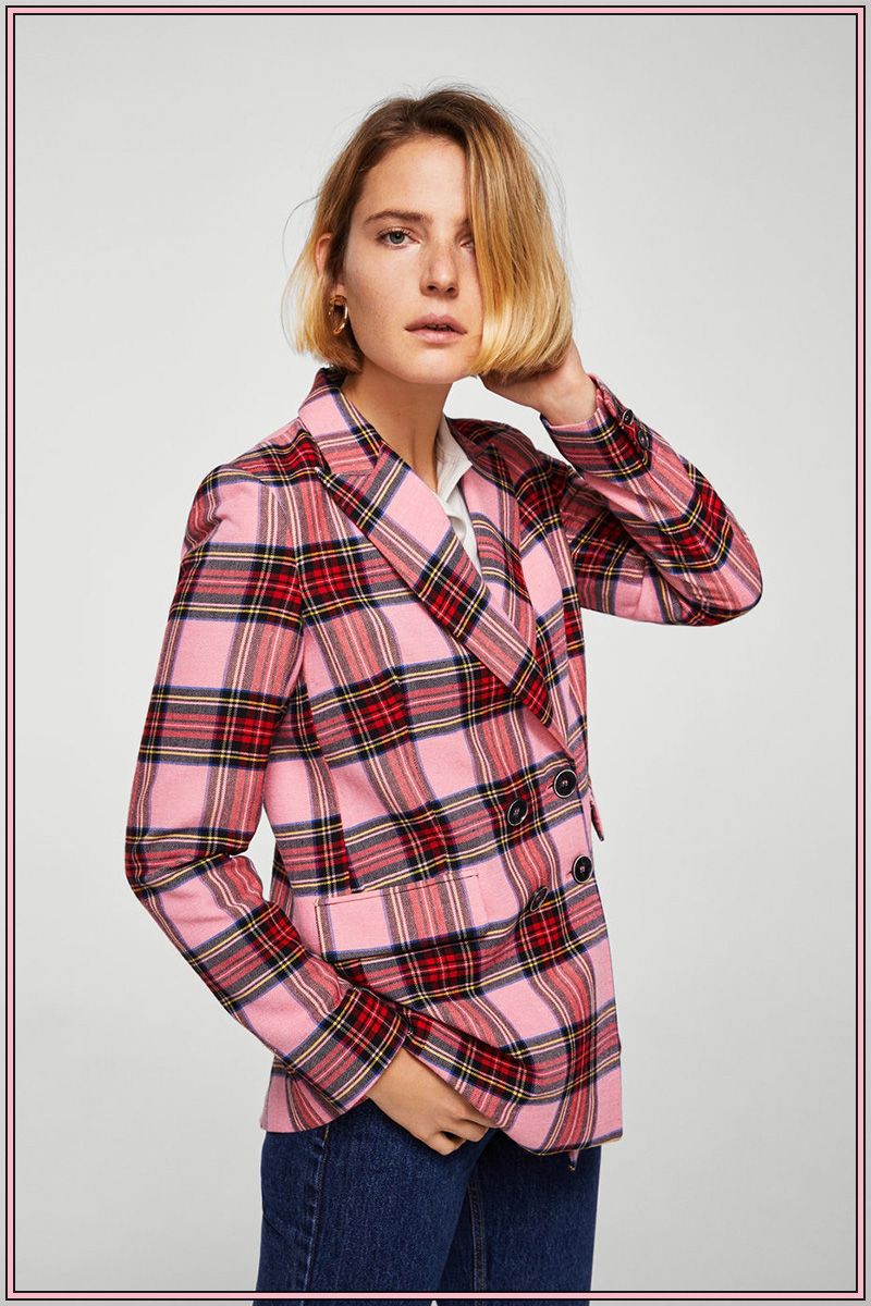 Mango check 2025 structured blazer