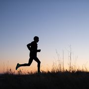 a silhouette of a runner at sunset, sleep in winter