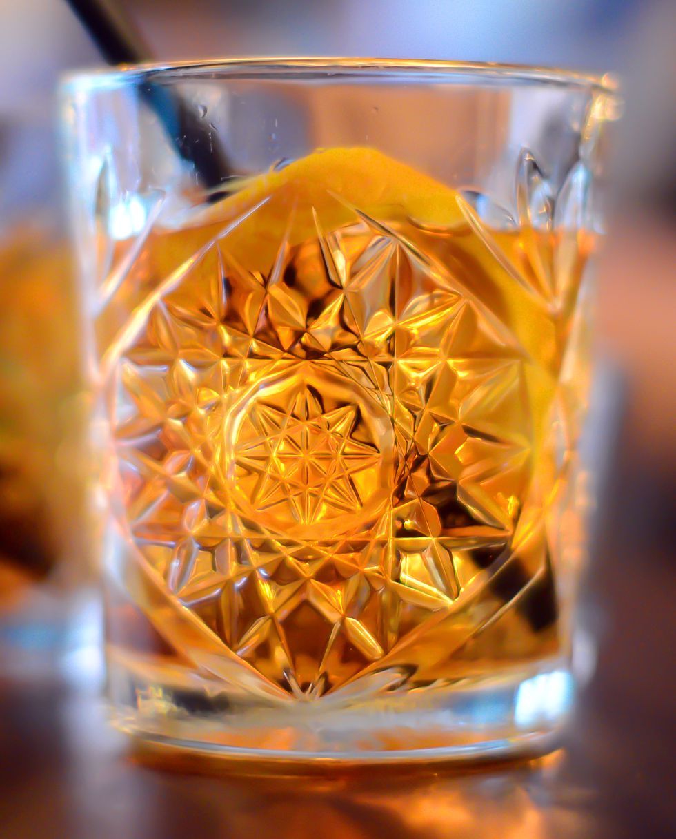 Old fashioned glass, Drink, Yellow, Amber, Drinkware, Glass, Orange, Distilled beverage, Liqueur, Whisky, 