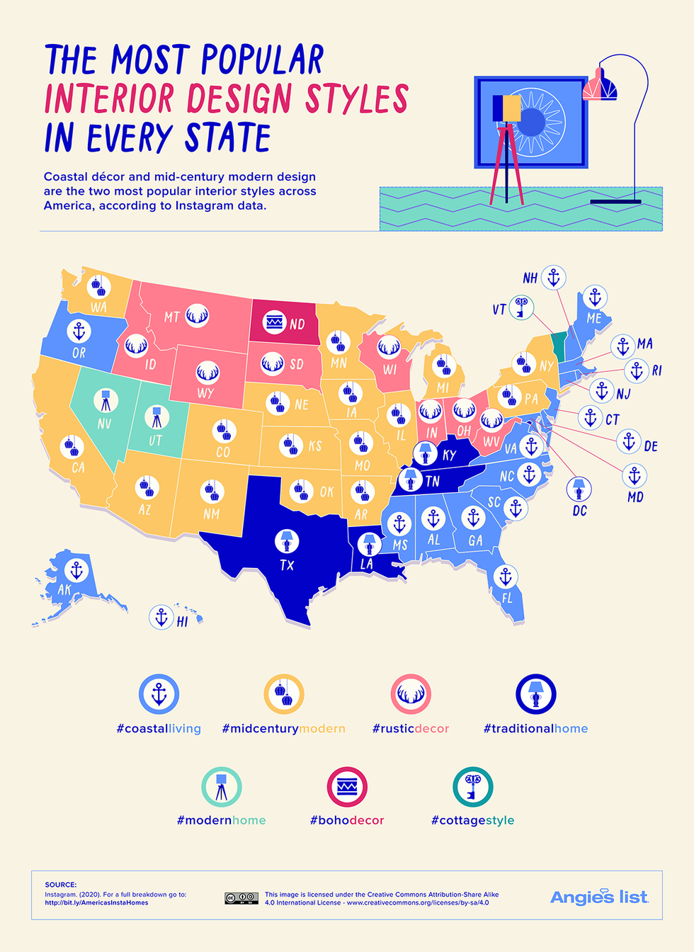 this map shows the most instagrammed styles in the united states