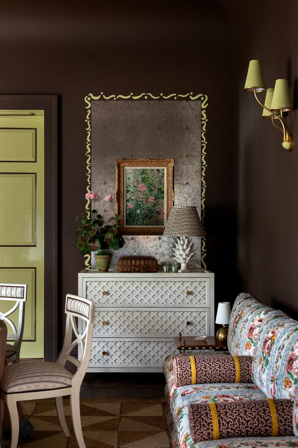 dining room with green apple door and details