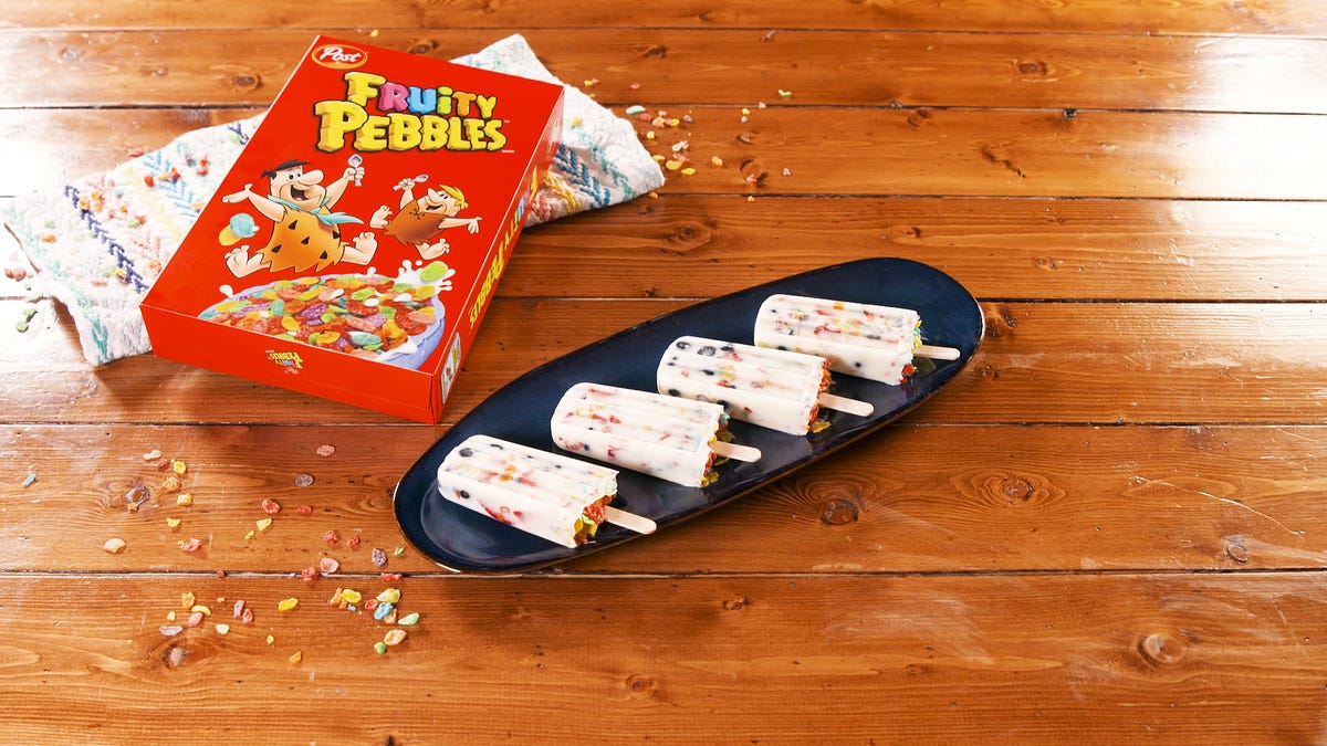 Video player poster image preview for Frozen Fruity PEBBLES™ Yogurt Pops I Delish + PEBBLES