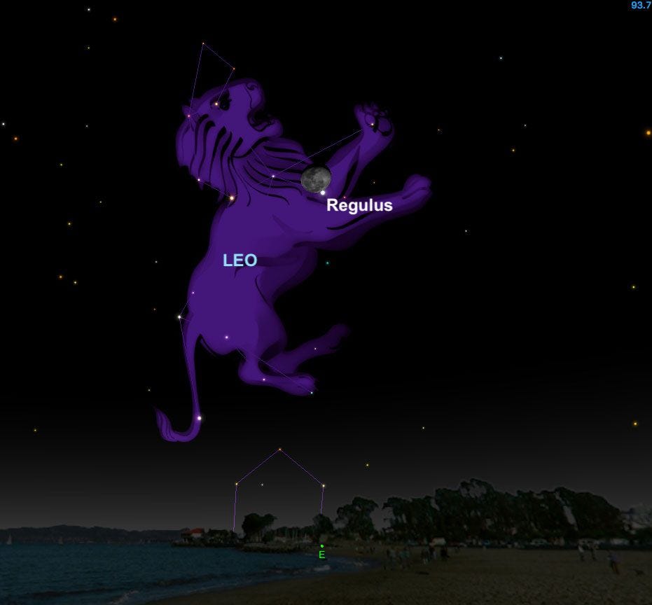 Op 4 januari kunnen sommige sterrenkijker de ster Regulus achter de maan zien verdwijnen