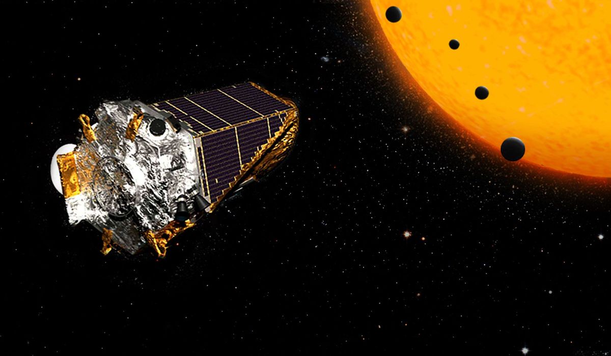 Een illustratie van de NASAruimtetelescoop Kepler die in 2009 op jacht ging naar exoplaneten