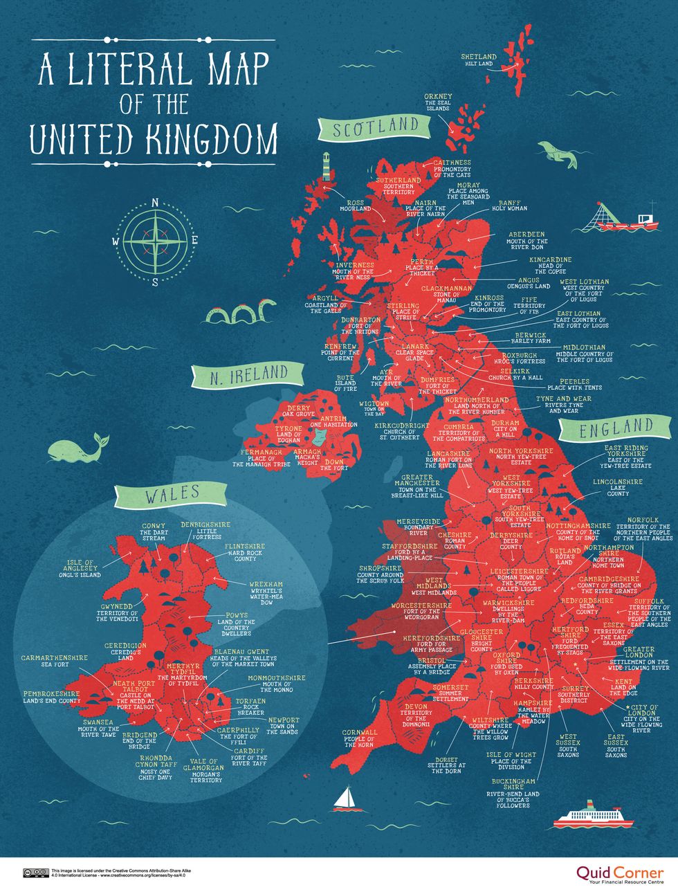 Literal Name Map Of Great Britain - UK - Quick Quid