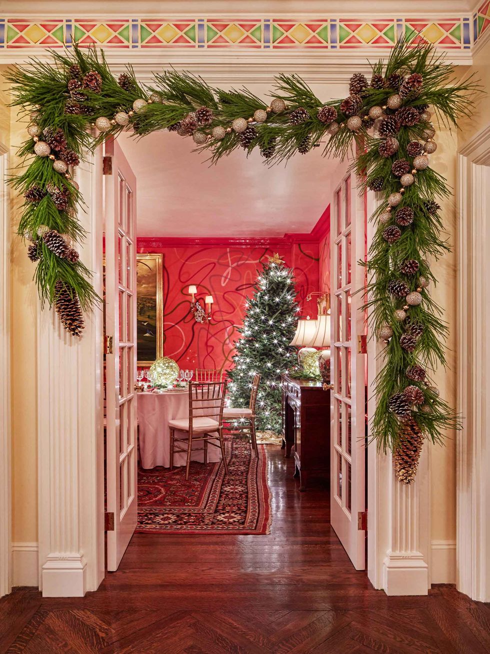 hallway with christmas tree