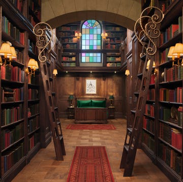 a library with books on shelves