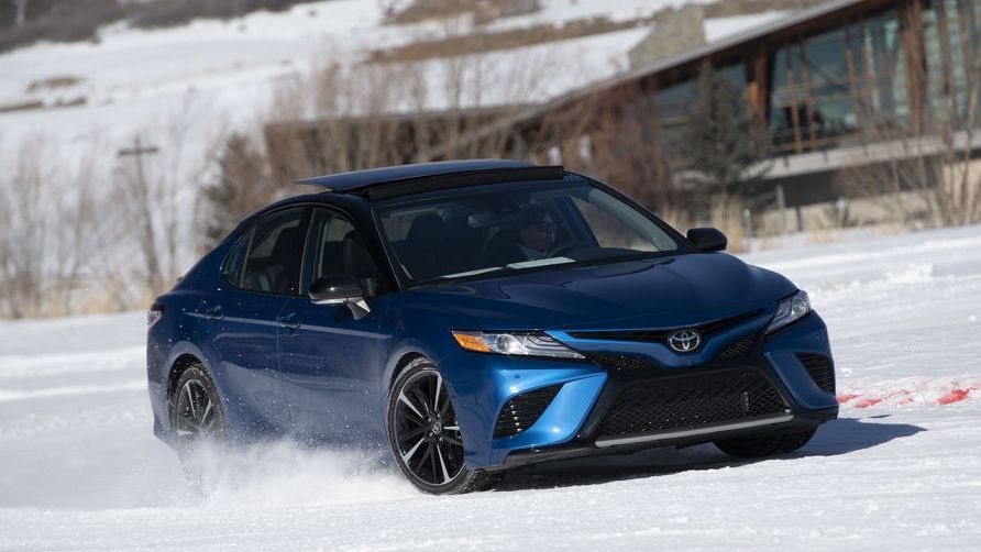2020 toyota camry awd in the snow