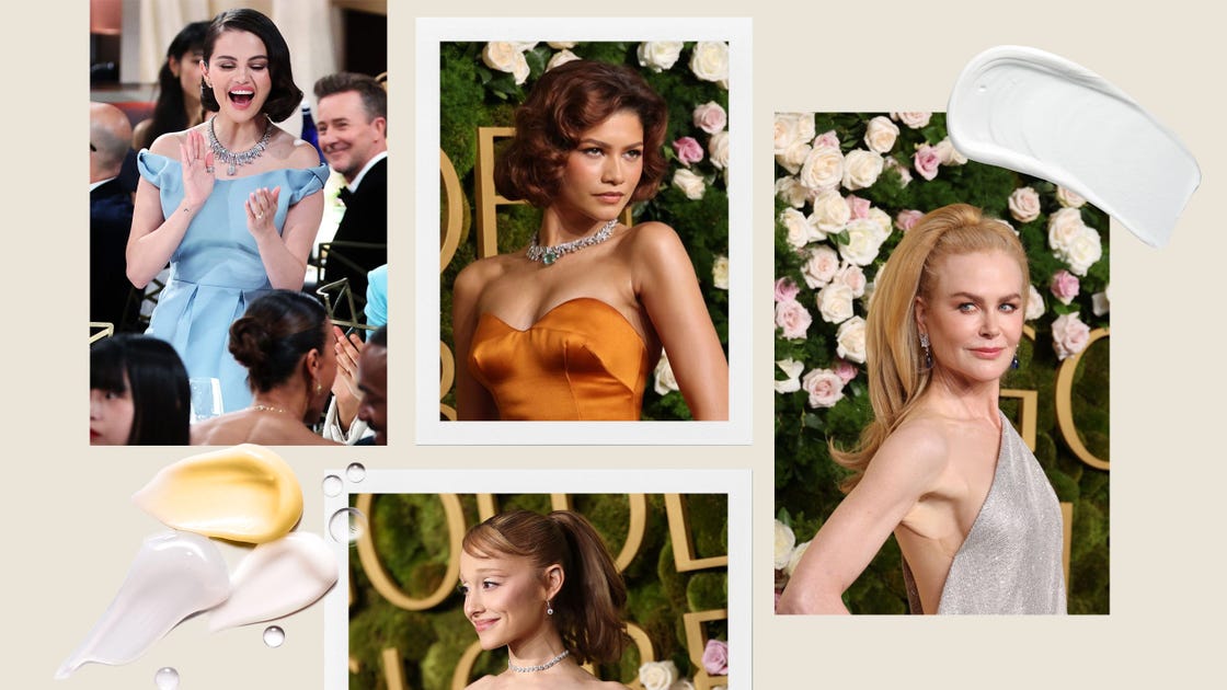 event with elegantly dressed individuals and beauty products